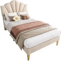Flieks Polsterbett, Samt Einzelbett mit höhenverstellbarem Muschel-Form-Kopfteil 90x200cm