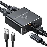 ibettertec LAN-Splitter 1 bis 2 1000 Mbit/s, RJ45 mit USB-C-Netzteil Netzwerk-Switch (Für Computerhub, Router, Set-Top-Box, Digitalfernseher)