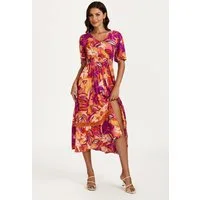 FS Collection Sommerkleid Damen Sommerkleid Midikleid Blumenkleid V-Ausschnitt Halbarm (Größen: XS (EU:36 / UK:8) · S (EU:38 / UK:10) · M (EU:40 / UK:12) · L (EU:42 / UK:14) · XL (EU:44 / UK:16) Elastische Taille, Spitzendetails, floraler Saum, Blume