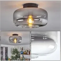 hofstein Deckenleuchte runde Deckenlampe aus Metall/Glas in Schwarz/Rauchfarben/Klar, ohne Leuchtmittel, im Vintage-Design mit Glasschirm (28 cm), 1 x E27, ohne Leuchtmittel