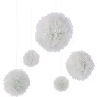 Frau WUNDERVoll Papierdekoration 5er Set Pompoms - weiß - 2x Ø20, 2x Ø30, 1x Ø40 cm Deko Hochzeit Party