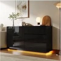 PXloue Sideboard Hochglanz Kommode( LED-Ambientebeleuchtung) , Modernes Sideboard mit 3 Schubladen und 2 Fächern, Breite 160 cm