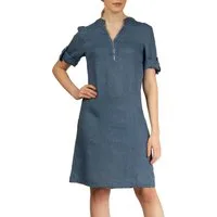 Caspar Sommerkleid SKL037 knielanges Damen Leinenkleid mit Reißverschluss Ausschnitt Luftig leicht, figurumspielende Form, mit seitlichem Jersey-Einsatz