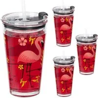 relaxdays Gläser-Set 4er Set Trinkgläser mit Flamingo-Motiv, 4-tlg., Glas