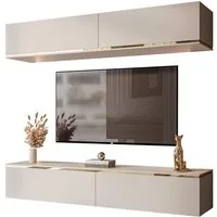 Lookway Wohnwand hängende AURORA Kaschmir mit LED, Fronten in Matt