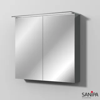 Sanipa Reflection Spiegelschrank MALTE 80 mit LED-Aufsatzleuchte, Anthrazit-Glanz SD15279