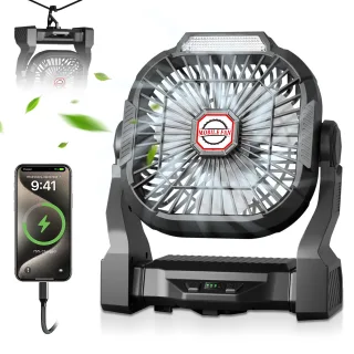 Xmund P18 Camping Fan with Light 10400mAh Battery Powered USB Rechargeable Tent Fan 4 Speeds Remote Control Portable Out
