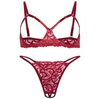 Elegant Love Set: Ouvert-BH Reizwäsche mit Cut-Outs – Sexy Spitzen-BH & passender String (Set, 2-tlg., mit Tanga) Dessous-Set mit offenem Schritt & Brust – Sinnliche Damenunterwäsche