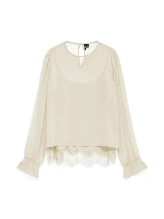 VERO MODA - VMLALIE LS LACE TOP WVN Birch - Gr. - XL