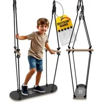 PHIBER-SPORTS Schaukelkombination PHIBER-SPORTS Skateboard Schaukel Outdoor Kinder, (Langlebig, Wetterfest, Anti-Rutsch, Stehen und Sitzen - Skateboardschaukel Zubehör Holz - Schiffsschaukel, Doppelschaukel, 1-tlg., Schaukel), Skateboard-Schaukel