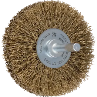 PFERD TOOLS Rundbürste ungezopft RBU Ø70x15 mm Schaft-Ø6 mm vermessingter Stahl-Litzen-Draht-Ø0,25 mm - 43105005