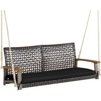 COSTWAY Hollywoodschaukel, 2-Sitzer, Schaukelbank Rattan mit Kissen, 360kg