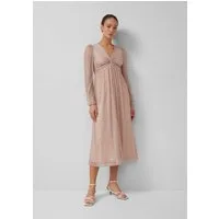 s.Oliver Midikleid Kleid Plissiertes Maxikleid mit Knoten-Detail und Metallic-Effekt
