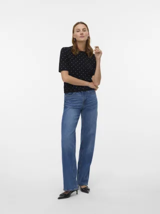 VERO MODA - VMSABA SS O-NECK DOT PULLOVER Black - Gr. - XS