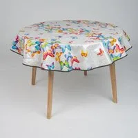laro Tischdecke 140cm runde Tischdecke mit Saum-Eingefasst Schmetterlingsballet Bunt