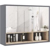 BAYMATE Spiegelschrank Badezimmerschrank mit Spiegel, wandhängender WC-Schrank (mit 3 Türen und 8 Fächern, grau)