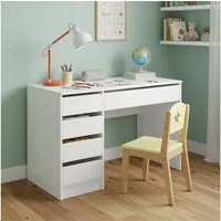 Bellabino Kinderschreibtisch Nore weiß, Jugendschreibtisch 110x53 cm mit 5 Schubladen, beidseitig montierbar
