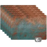 MuchoWow Platzset Metall - Rost - Bronze - Blau - Abstrakt - Struktur, (6-St), Platzsets, Tischset, Abwaschbar, Tischsets, Platzdeckchen