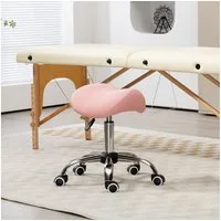 HOMCOM Rollsitz 360° drehbar Hocker Bürohocker Sattelhocker (Rollhocker, 1 St., höhenverstellbar 49-61 cm Arbeitshocker), für Büro Salon Massage Spa Rosa
