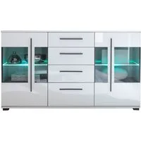 Lomadox Sideboard COLORADO-61, weiß Hochglanz und teilweise Glastüren Grauglas 150x86x42cm