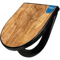 banjado WC-Sitz Premium D-Form mit Absenkautomatik Motiv Holz Struktur mit Astloch (umweltfreundliches Material, Softclose Absenkautomatik), 45 x 36,4 x 4