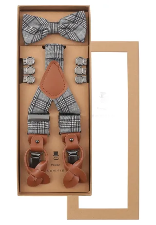 prince bowtie - Set Hosenträger+Fliege Karo m-braun - Gr. - OS