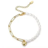 Runde Perlé Perlenarmband handgefertigtes Armband Stella Herzanhänger, handgefertigtes Armband, 925er Silber, 18K Gold, Süßwasserperlen
