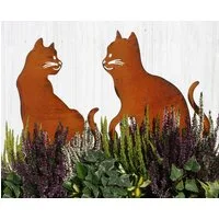 LB H&F Lilienburg Teichfigur 2er SET Katzen Rost Stecker Garten Deko Beet Blumenkübel zum Stecken, (Ostern Roststecker Dekoration Dekofigur Teichdeko Teichstecker Garten Muttertag Mutter Gartenparty Frühling Ostern Frühjahr Vogelschreck draussen Wint