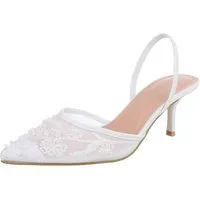 Ital-Design Damen Slingback-Pumps mit Perlenstickerei & High Heel Schnürpumps (92214466) Pfennig-/Stilettoabsatz Pumps in Weiß