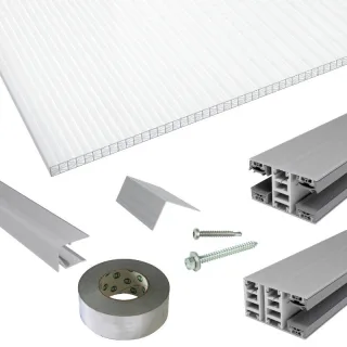 Polycarbonat Stegplatten | Terrassendach-Set | Mendiger Classic Verlegeprofil | 16 mm | X-Struktur | glasklar