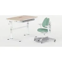 HOKO Kinderschreibtisch höhenverstellbar für Kinder ab 6 Jahren (Tisch-Stuhl-Set, Schreibtisch mit neigbarer Tischplatte & Kinderstuhl mit Fußstütze, 100x40 cm neigbar Tischplatte), 100x60 cm Arbeitsfläche,Holzoptik-Grün, LUKA & ANTON