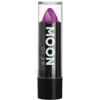 Smiffys Lippenstift Moon Glow Neon UV Glitzer Lippenstift lila, Glitzernder Neon-Lippenstift für einen aufregenden Look zu Fasching o