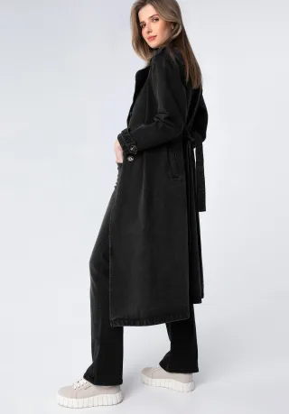 Wittchen Damen-Jeansmantel mit Gürtel, Schwarz, Baumwolle