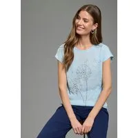 Laura Scott T-Shirt mit Glitzerdurck und Leinen-Optik