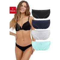 Fabio Farini Panty Damen Bikinislip - Unterhosen aus weicher Baumwolle mit Stretch-Anteil (Packung, 4-St) im Bikini-Style mit Schleifchen und dezenter Spitze