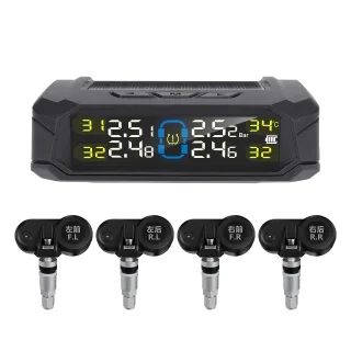 Solar-Powered Wireless TPMS 433.92MHz LED Display Car Tire Pressure Monitoring System with 4 Sensors Real-time Monitorin