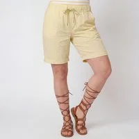 OriginalYou Chinoshorts Damenhose Kurze Damen Sommerhose Chino Shorts Schlupf Bermuda Stretchgewebe in modernem Knitterlook, elastischer Bund mit Kordelzug