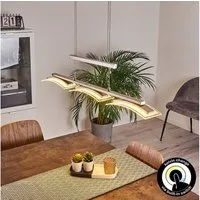 hofstein Pendelleuchte »Ovaro« dimmbare Deckenlampe, Metall, Nickel-matt, klarem Glasschirm, 2700 Kelvin, moderne Hängelampe mit Tastschalter, 3xLED 5 Watt, 1350 Lumen