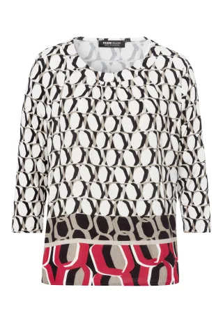 FRANK WALDER - Blusenshirt NOS mit Panneaux Print sandstone/cranberry/ecru - Gr. - 46