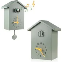 MOPUEA Wanduhr Kuckucksuhr mit Vogelstimme Vogelhaus – Grüne Uhr mit Zifferblatt (Pendeluhr Kuckucksvogel-Rufe, originelles Geschenk für Zuhause)