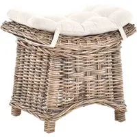Krines Home Sitzhocker Fußhocker Stabiler Sitz-Hocker/Schemel aus echtem Rattan mit Kissen