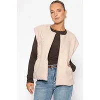 SASSYCLASSY Kurzweste Ärmellose Weste mit Wollstruktur für Damen Cozy Weste im offenem kastigen Schnitt mit Wollstruktur