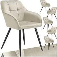 tectake Esszimmerstuhl Polstersessel gepolstert, in Samtoptik, gesteppt, 58 x 62 x 82 cm (Küchenstuhl Marilyn in creme/schwarz, 6 St), durchgehende Lehne, Stahlbeine, bodenschonend, Belastbarkeit 120 kg