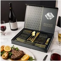 Simloveve Besteck-Set Besteckset für 12 Personen, 48 teilig Edelstahl Besteck set (48-tlg), 12 Personen, Edelstahl, Essbesteck mit Messer Gabel Löffel, in Geschenkbox, Spülmaschinenfest
