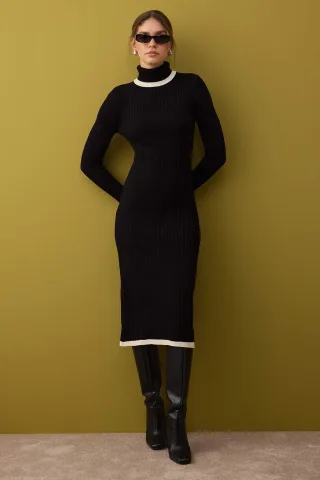 Damen-Midikleid mit Farbblockmuster, lässig und lang