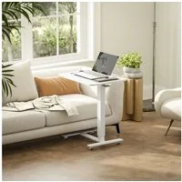 HOMCOM Schreibtisch Steh-Sitz mit 4 Rollen, 65x48x73-110cm, Weiß (Stehpult, 1-St., Höhenverstellbar C-förmig Computertisch), für Büro, Arbeitszimmer, Wohnzimmer, bis 70 kg belastbar, Weiß