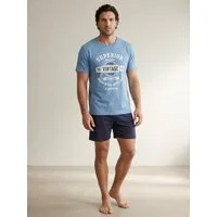 Henry Terre Shorty Pyjama Set Kurz - Vintage Blaue Shorts
