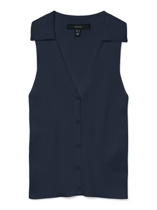 VERO MODA - VMWILLOW SL V-NECK POLO TOP Navy Blazer - Gr. - XL