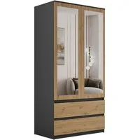 Lookway Kleiderschrank HANA SS-90 mit 2 Türen und großem Spiegel