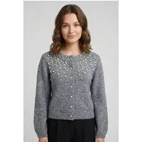 ONLY Strickjacke ONLMIGGIE LS O-NECK PEARL CARDIGA EX KNT Materialmix, regular fit
